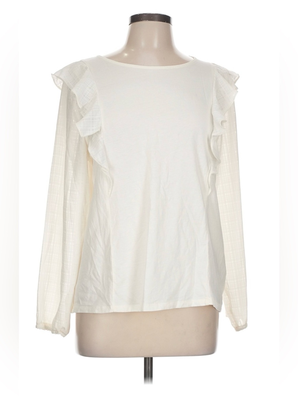 J Crew Cream Ruffled Long Sleeve Top